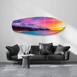 Snowy Mountains Pastel Sunset Glass Wall Art.