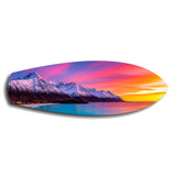 Snowy Mountains Pastel Sunset Glass Wall Art.