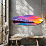 Snowy Mountains Pastel Sunset Glass Wall Art.