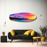 Snowy Mountains Pastel Sunset Glass Wall Art.