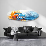 Two-Tone Vintage Car Watercolor Glass Wall Art.