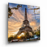 Torre Eiffel Fiori al Tramonto quadro in vetro - 40x40 cm