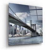 Blauer Himmel Brooklyn Bridge Skyline Glasbild - 40x40 cm