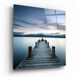 Lago Blu Tranquillo Molo in Legno quadro in vetro - 40x40 cm
