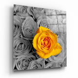 Gelbe Rose Graues Bouquet Glasbild - 40x40 cm