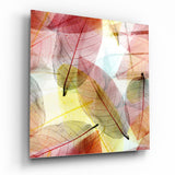 Feuilles Squelettes Translucides Lueur Chaude tableau en verre - 40x40 cm
