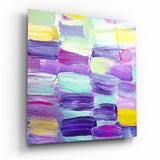 Pennellata Viola e Gialla quadro in vetro - 40x40 cm