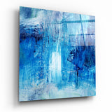 Deep Blue Ocean Brushstroke Glass Wall Art - 40x40 cm