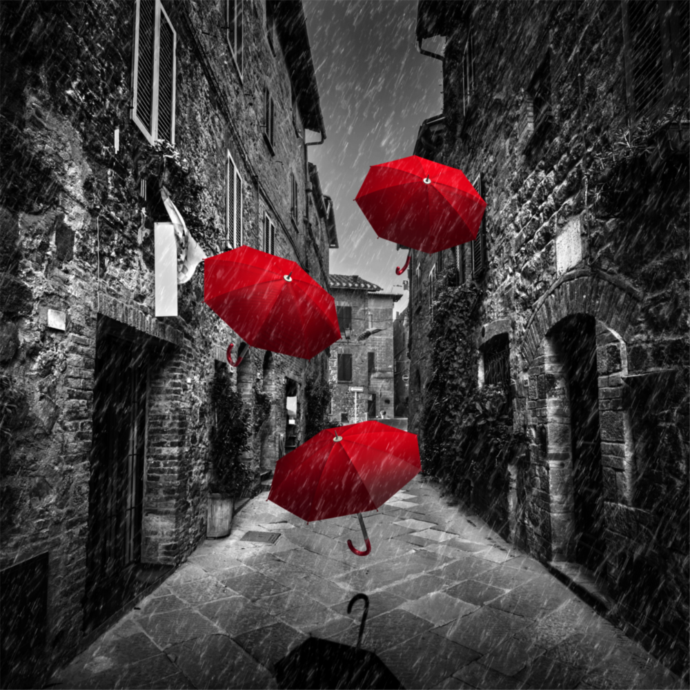 Roter Regenschirm Glasbild