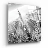 Luftaufnahme Schwarz-Weiß New York Skyline Glasbild - 40x40 cm