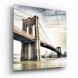Torre del Ponte di Brooklyn Seppia quadro in vetro - 40x40 cm