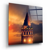 Twilight Galata Tower Glass Wall Art - 40x40 cm