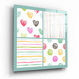 Colorful Hearts and Dots Kids Glass Wall Art - 40x40 cm