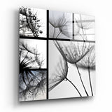 Monochrome Löwenzahn-Collage Glasbild - 40x40 cm