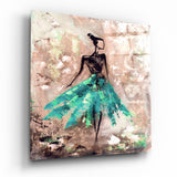 Danseuse en Jupe Turquoise sur Fond Rose Poudré tableau en verre - 40x40 cm