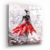 Ballerina in Gonna Rossa su Sfondo Grigio Smerigliato quadro in vetro - 40x40 cm
