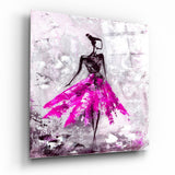 Fuchsia Tutu Dancer Silver Wall Glass Wall Art - 40x40 cm