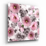 Rosa Graue Stockrose Glasbild - 40x40 cm