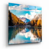 Valle fluviale autunnale turchese quadro in vetro - 40x40 cm