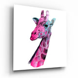 Profil de girafe rose et turquoise tableau en verre - 40x40 cm