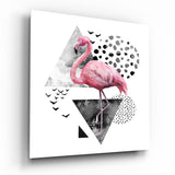 Rosa Flamingo mit geometrischen Formen Glasbild - 40x40 cm