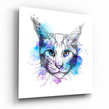 Blaue Aquarellskizze einer Katze Glasbild - 40x40 cm