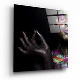 Donna di Pelle Scura Mano Glitterata quadro in vetro - 40x40 cm