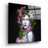 Blumenkranz Porzellanfrau Glasbild - 40x40 cm
