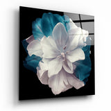 Weiß-Petrol geschichtete Tulpenblüten Glasbild - 40x40 cm