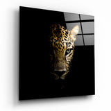 Shadowed Golden Leopard Glass Wall Art - 40x40 cm