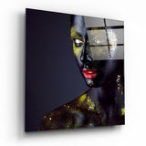 Goldglitzer Make-up Rote Lippen Glasbild - 40x40 cm