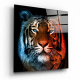 Neon-Fraktal Tigergesicht Glasbild - 40x40 cm