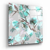 Motif Magnolia Aquarelle Bleu Pétrole tableau en verre - 40x40 cm