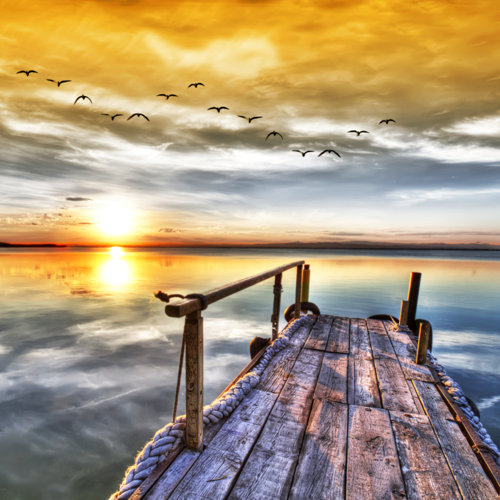 Paysage du coucher du soleil Impression sur verre