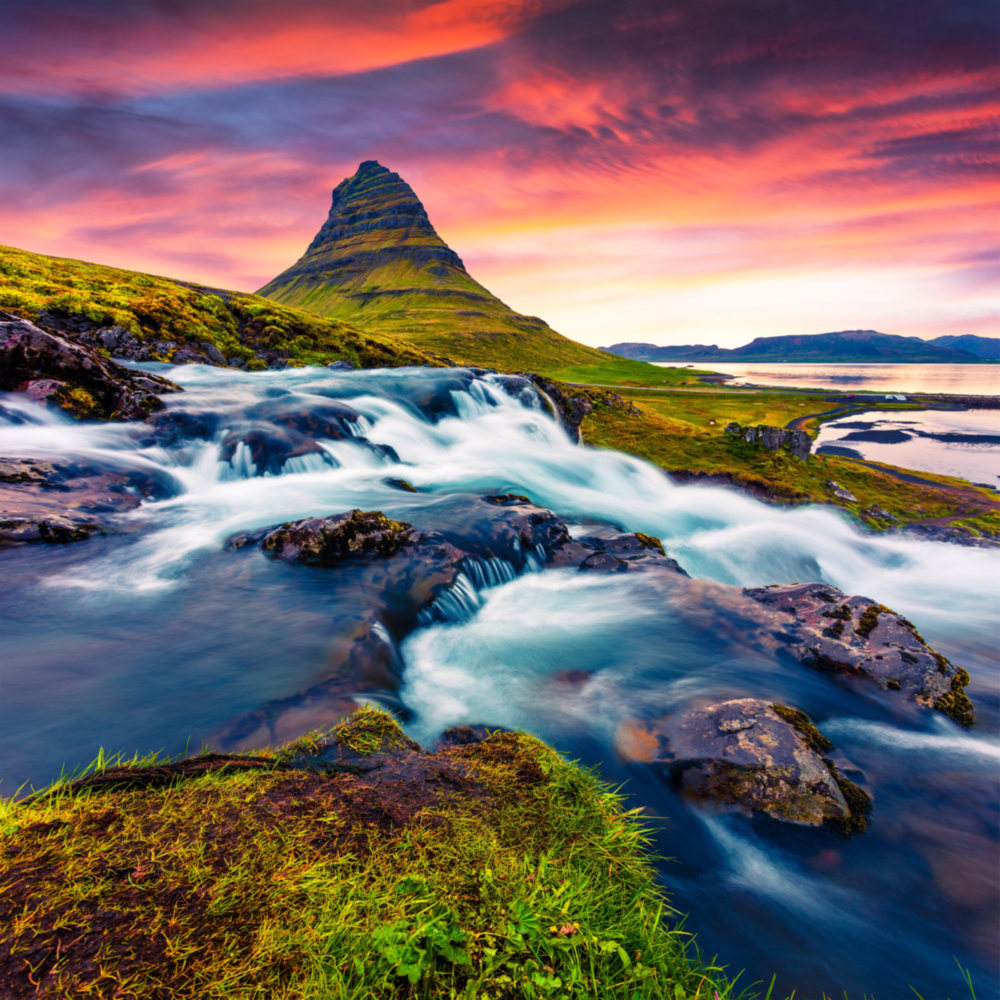 Mountain River Landscape Glass Wall Art