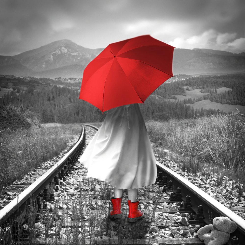 Girl with Red Umbrella Glass Wall Art