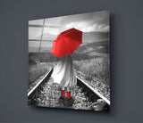 Girl with Red Umbrella Glass Wall Art