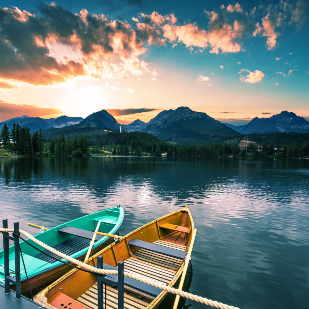 Paysage du lac et de la montagne Impression sur verre