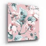 Pink Teal Wild Rose Glass Wall Art - 40x40 cm