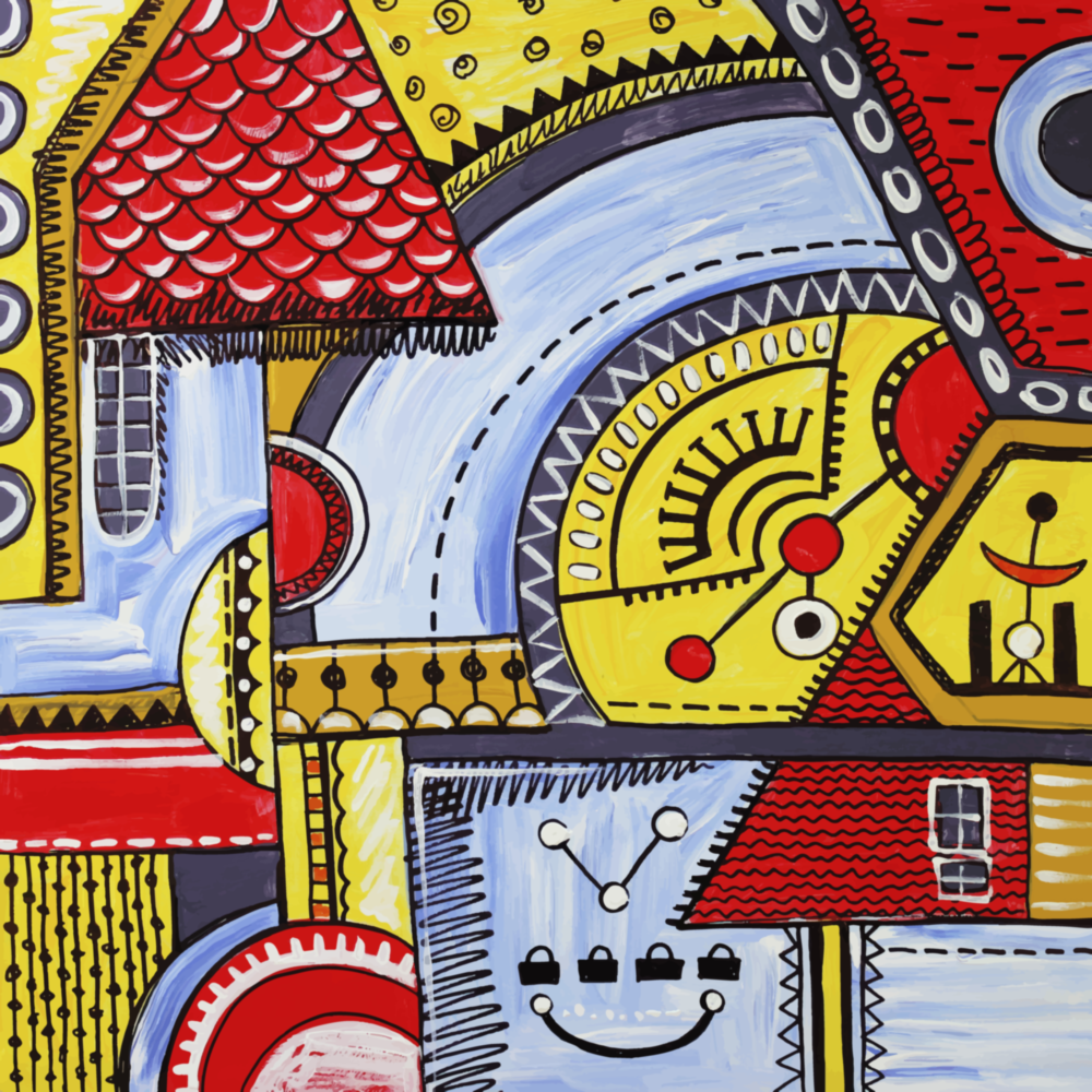 Abstract Houses Glass Wall Art