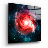 Galassia a Spirale Rossa Nebulosa Turchese quadro in vetro - 40x40 cm