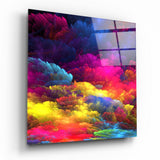 Magenta Yellow Feather Cloud Glass Wall Art - 40x40 cm