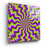 Illusione di Vortice a Zigzag Verde e Viola quadro in vetro - 40x40 cm