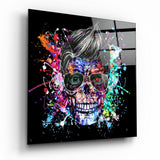 Glasbild Farben und Totenkopf - 40x40 cm