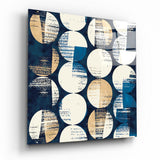 Navy Cream Circles Grid Pattern Glass Wall Art - 40x40 cm
