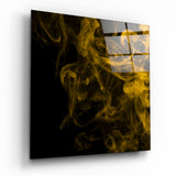 Yellow Smoke Wisps On Black Glass Wall Art - 40x40 cm