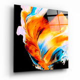 Orange-Blau Fließende Farbe Glasbild - 40x40 cm