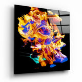 Éclat de Peinture Or et Violet tableau en verre - 40x40 cm