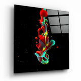 Red and Teal Paint Splash Glass Wall Art - 40x40 cm