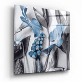 Blue Blooms On Grey Botanical Glass Wall Art - 40x40 cm
